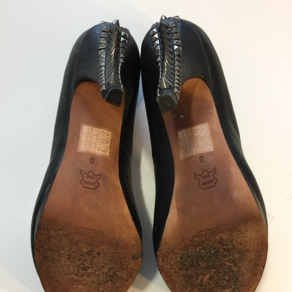 BCBG ROXANNE BLACK LEATHER STUDDED PEEP TOE PUMP - Picture 5 of 5